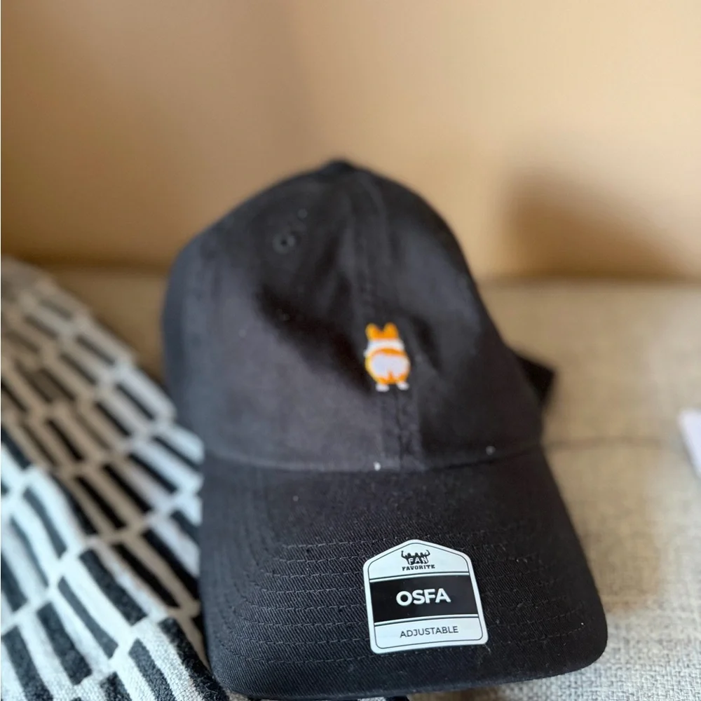 Lifestyle Adult Fan Favorite Cotton Baseball Cap Hat- Black Dog- Corgi Butt